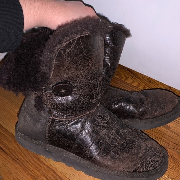 Ugg Bailey Button leather brown Boots 8 - Picture 3 of 6